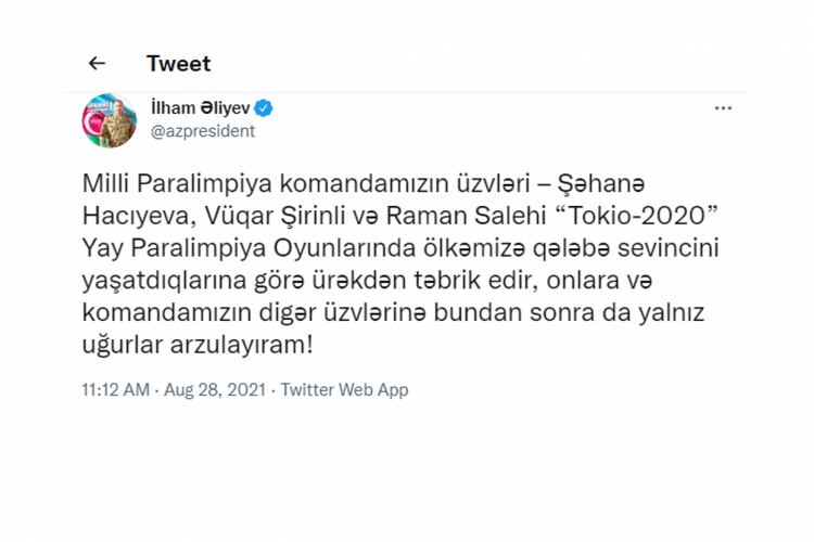 Paralimpiyaçıları təbrik etdi - İlham Əliyev