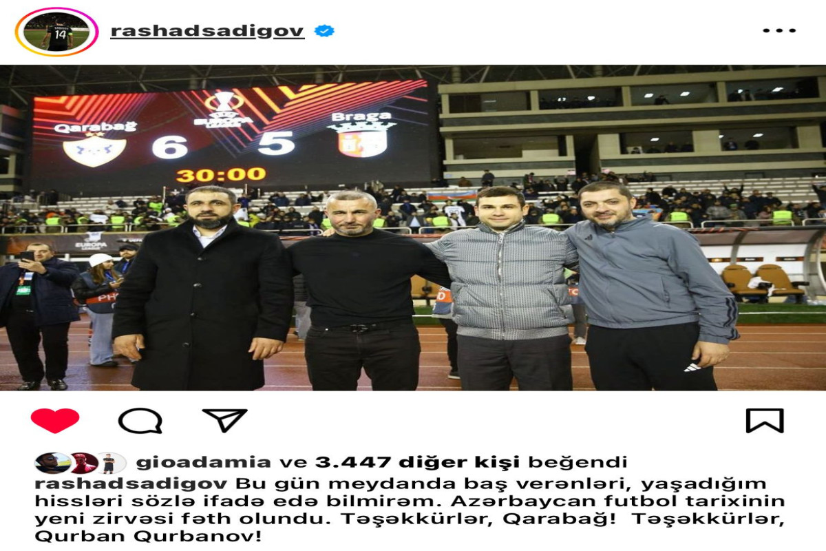 Rəşad Sadıqov "Qarabağ"ın qələbəsi barədə bunları yazdı - FOTO 
