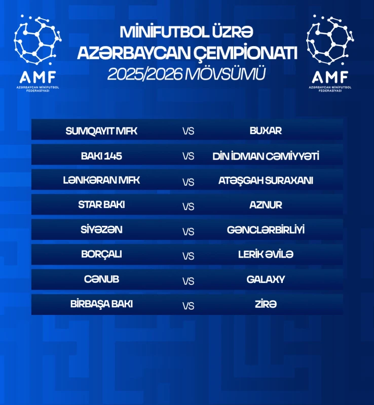 Minifutbol üzrə Azərbaycan çempionatının 2025/2026 mövsümünün püşkü atılıb