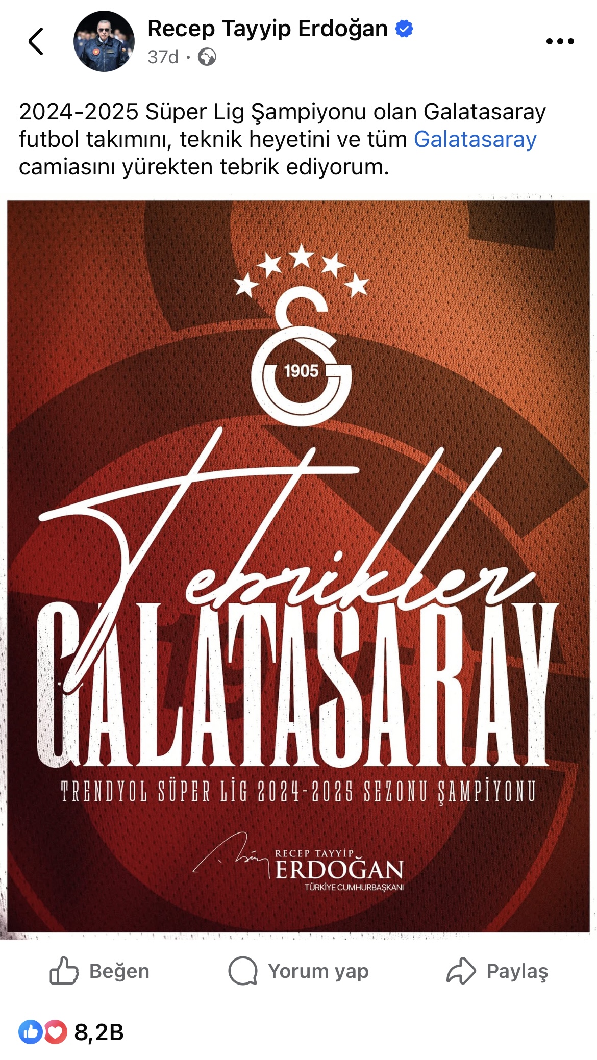  Rəcəb Tayyip Ərdoğan “Qalatasaray”ı təbrik etdi
                    
